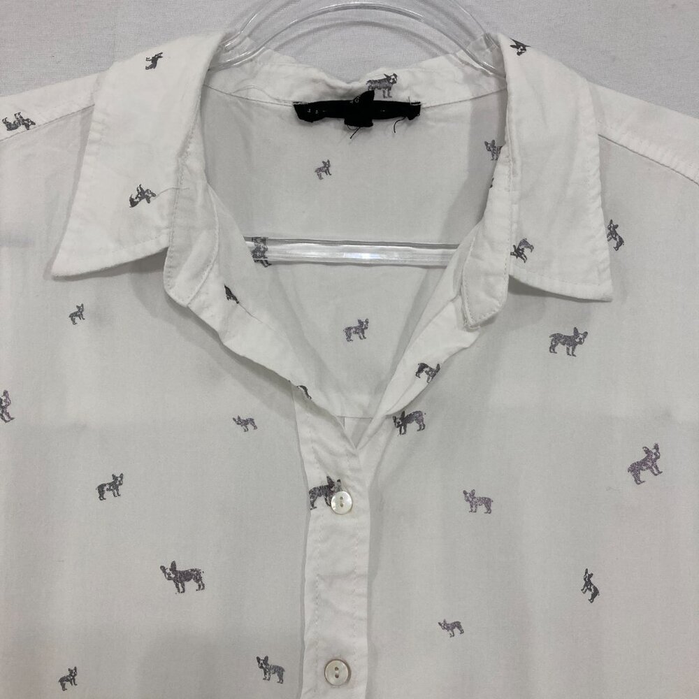 Jane and Delancey size XL White Dog Print Novelty Relaxed Long Sleeve Button Up
